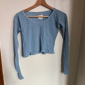 Rudy Jude blue pointelle crop top with long sleeves